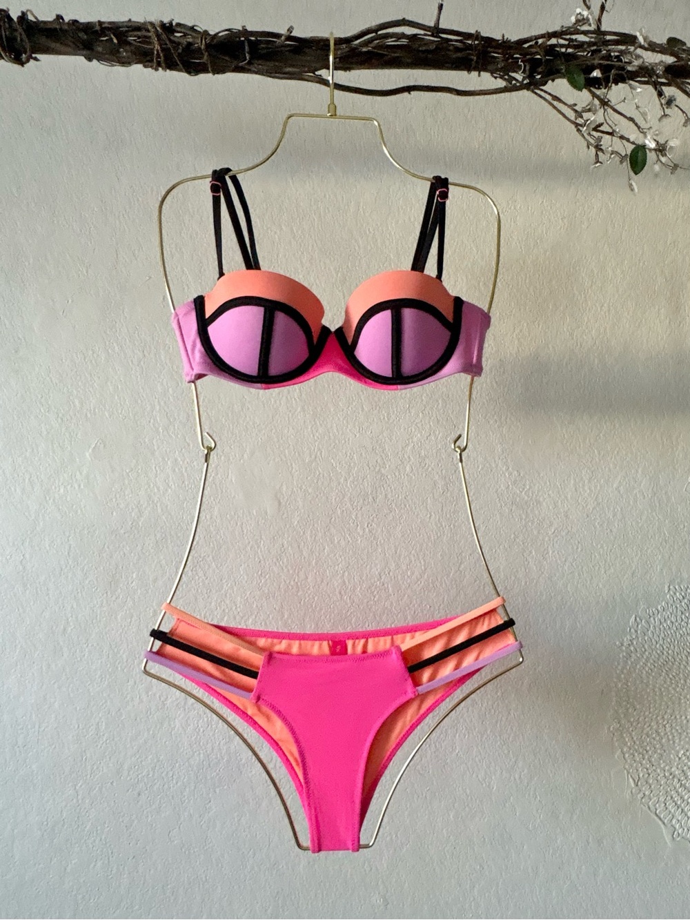 Victoria's Secret Pink and Peach Colorblock Bikini Set